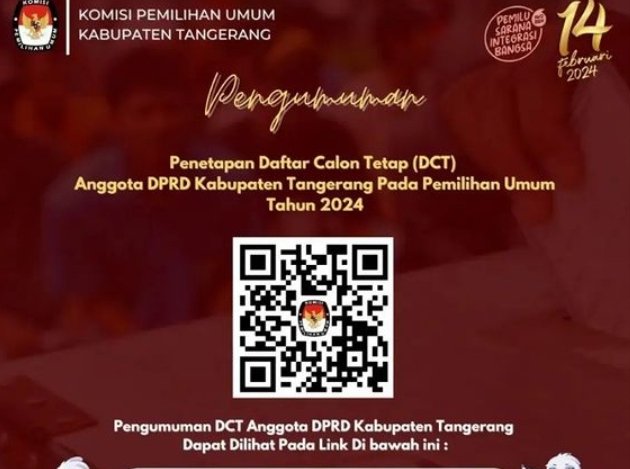 Ini link download Daftar Calon Tetap (DCT) DPRD Kabupaten Tangerang pada pemilu 2024